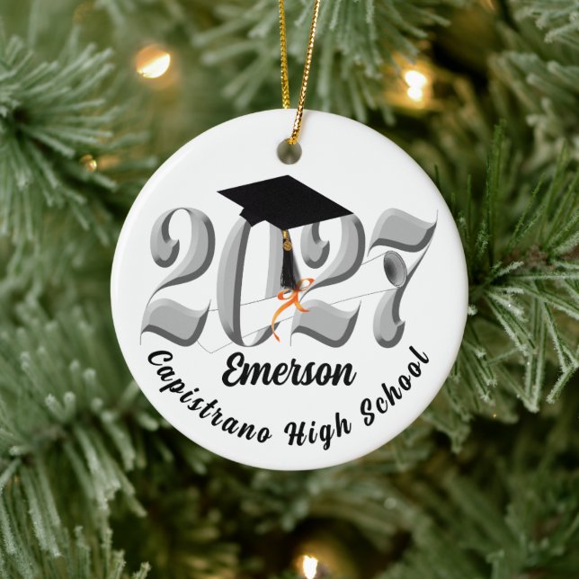Silver Class of 2027 Photo Graduation Ceramic Ornament (Tree)