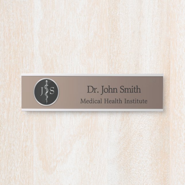 Silver Classy Noble Rod of Asclepius Medical Door Sign (Front)