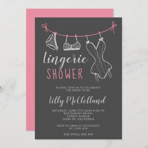 Silver clothesline chic lingerie bridal shower invitation