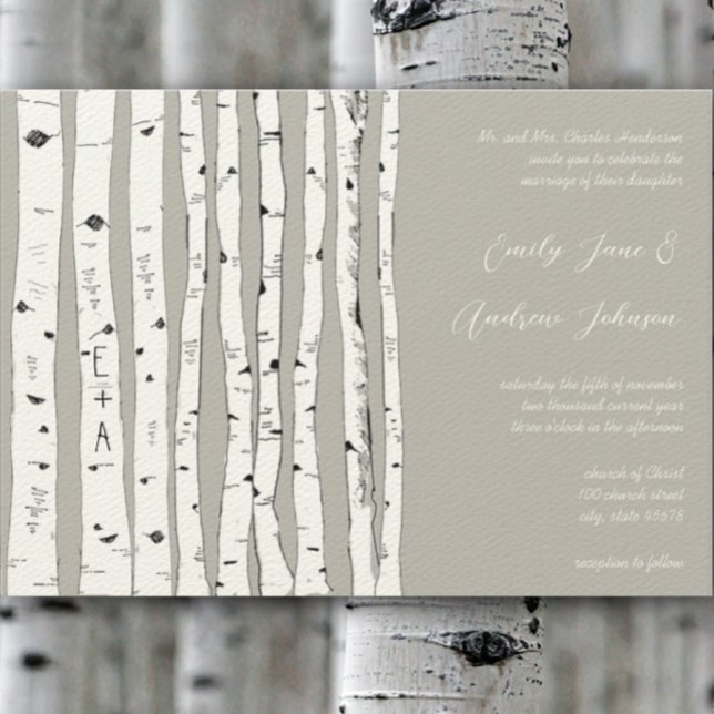 Silver Cloud Birch Tree Wedding Invitations (Creator Uploaded)