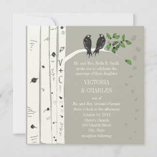 Silver Cloud Birch Vintage Birds Wedding Invite