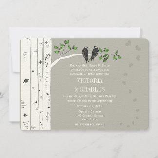 Silver Cloud Birch Vintage Birds Wedding Invite