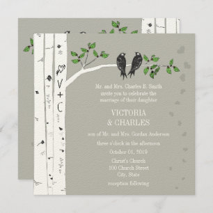 Silver Cloud Birch Vintage Birds Wedding Invite