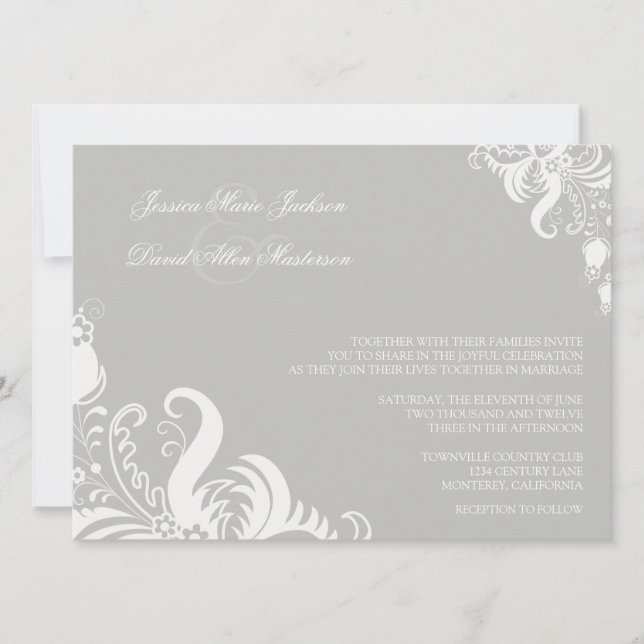 Silver Cloud Floral Accent Wedding Invitation (Front)