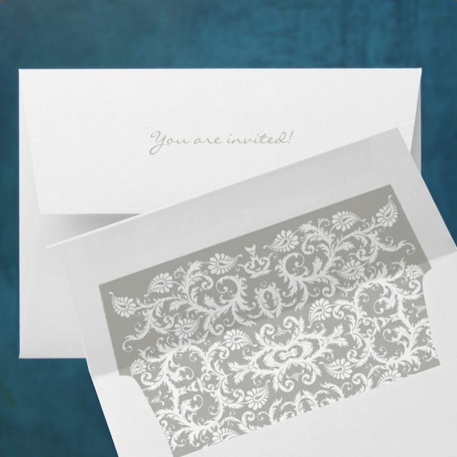 Silver Cloud Gray Damask Wedding Envelopes (Creator Uploaded)