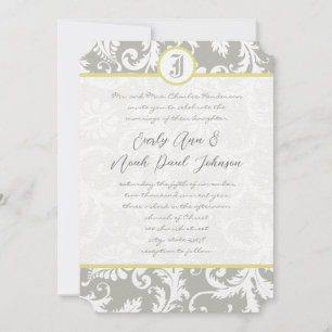 Silver Cloud Gray Damask Yellow Wedding Invitation