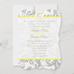 Silver Cloud Gray Damask Yellow Wedding Invitation