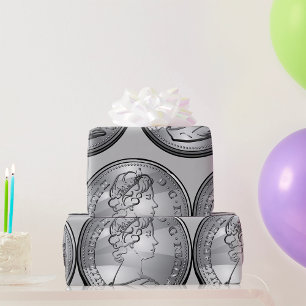 Silver Coin Queen Portrait Wrapping Paper