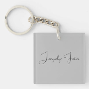 Silver Color Elegant Grey Calligraphy Script Name Keychain