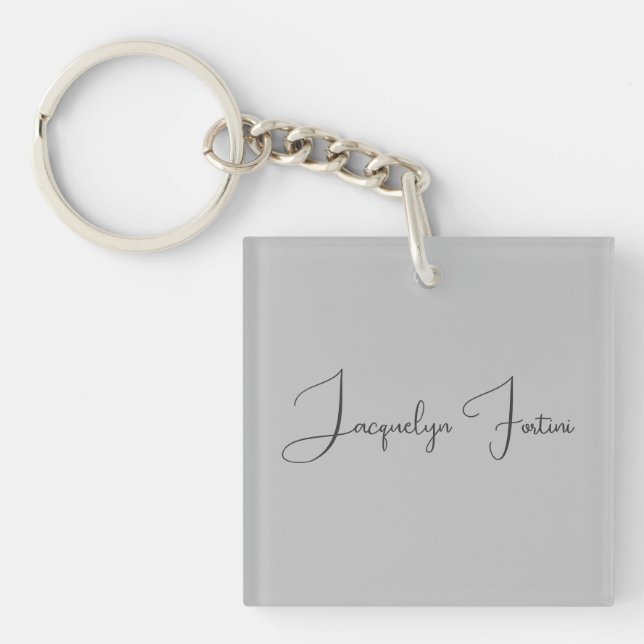 Silver Color Elegant Grey Calligraphy Script Name Keychain (Front)