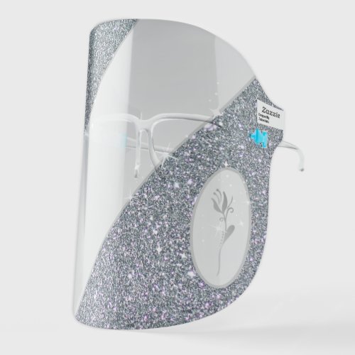 Silver Color Faux Glitter Sprinkles Glamorous Gray Face Shield