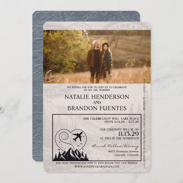 Silver Colorado Passport Wedding Invitation (Front/Back)