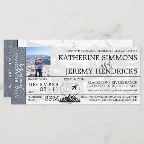 Silver Colorado Wedding Boarding Pass Invite