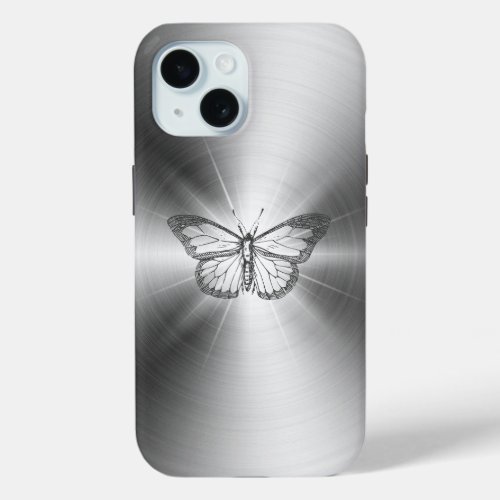 Silver_colored Butterfly iPhone 15 Phone Case