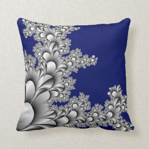 Silver Colored Fractal on Midnight Blue Background Throw Pillow