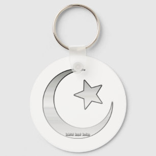 Silver Colored Star and Crescent Symbol Keychain