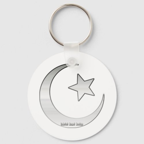Silver Colored Star and Crescent Symbol Keychain