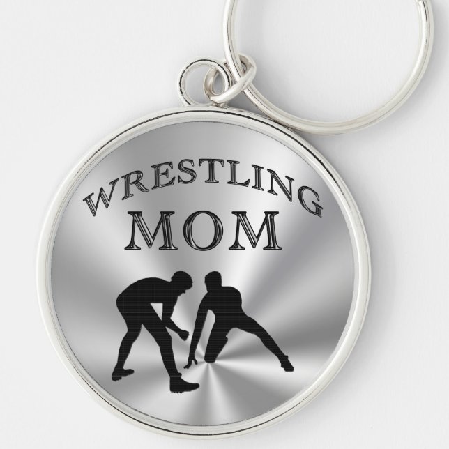 Silver Colored Wrestling Mom Gifts Keychains (Front)