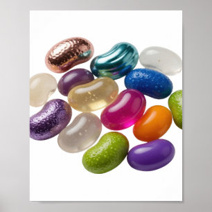Silver COLORFUL JELLY BEANS ON BLACK BACKGROUND Poster