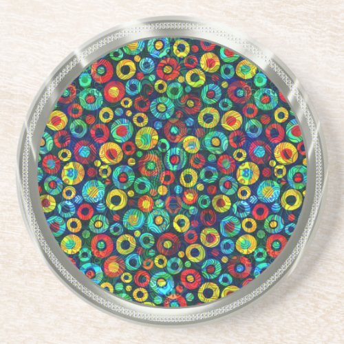 Silver  Colorful Retro Geometri Circles Pattern Coaster