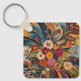 Silver colour metal square keychain 