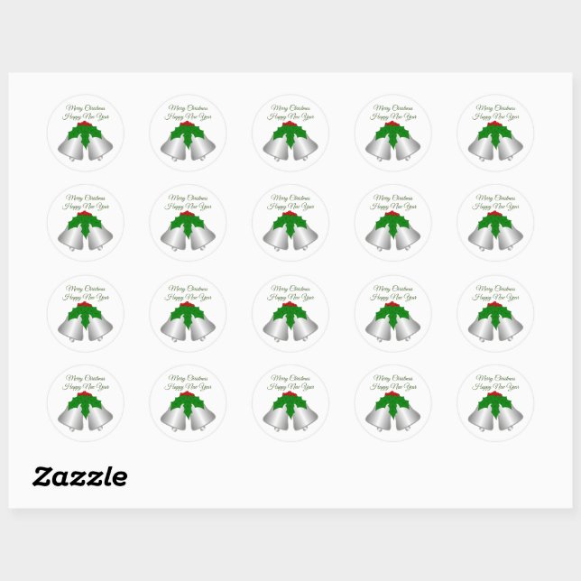 Silver Coloured Bells Christmas Classic Round Sticker (Sheet)