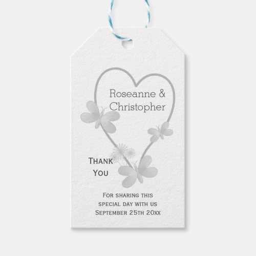 Silver Coloured Heart And Butterflies Wedding Gift Tags