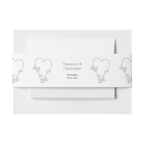 Silver Coloured Heart And Butterflies Wedding Invitation Belly Band