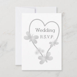 Silver Coloured Heart And Butterflies Wedding RSVP Invitation
