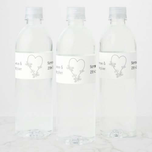Silver Coloured Heart And Butterflies Wedding Water Bottle Label