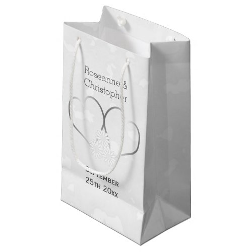 Silver Coloured Heart Design Wedding Small Gift Bag