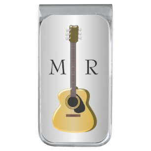 Silver Coloured Monogrammed Acoustic Guitar Finish Money Clip