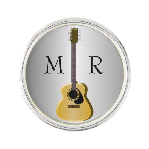 Silver Coloured Monogrammed Acoustic Guitar Lapel Pin