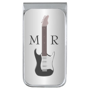 Silver Coloured Monogrammed Electric Guitar Finish Money Clip