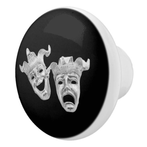 Silver Comedy and Tragedy Masks Theater Ceramic Knob