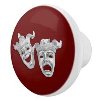 Silver Comedy and Tragedy Masks Theater Ceramic Knob