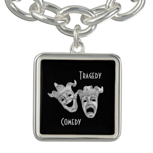 Silver Comedy and Tragedy Masks Theater Charm Bracelet