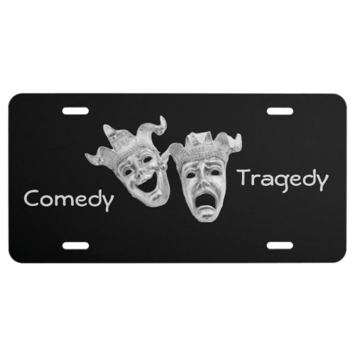 Silver Comedy and Tragedy Masks Theater License Plate
