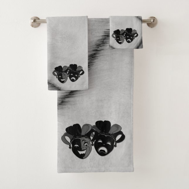 Silver Comedy and Tragedy Theater Design Car Flag Bath Towel Set (Insitu)