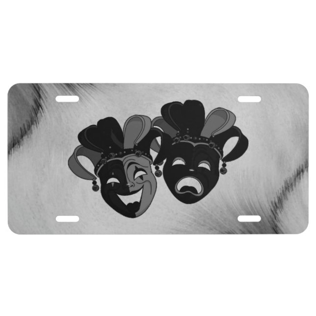 Silver Comedy and Tragedy Theater Design Car Flag License Plate (Front)