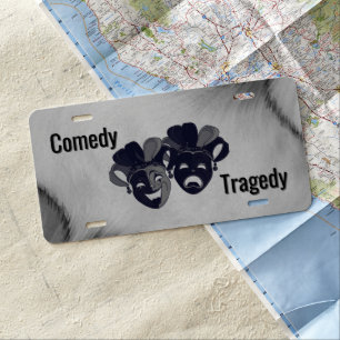 Silver Comedy and Tragedy Theater Design Car Flag License Plate