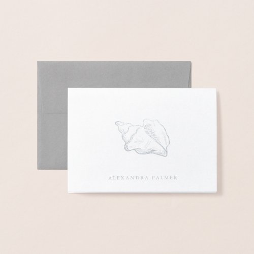 Silver Conch Shell  Personalized Foil Card