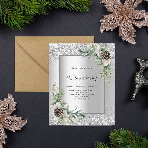 Silver cones green Christmas Party invitation