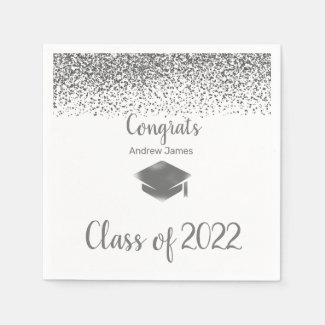 silver confetti 2022 graduation -  Congrats    Napkins