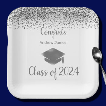 Silver Confetti 2023 Graduation -  Congrats   Paper Plates by almawad at Zazzle