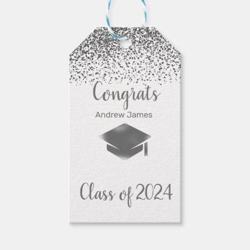 silver confetti 2024 graduation _  Congrats     Gift Tags