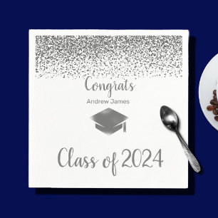 silver confetti 2024 graduation -  Congrats Napkins