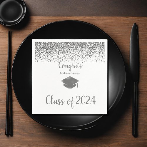 silver confetti 2024 graduation _  Congrats    Napkins