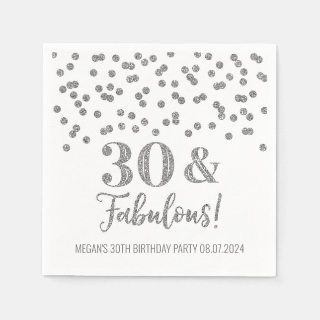Silver  Confetti 30 & Fabulous Napkins (Front)