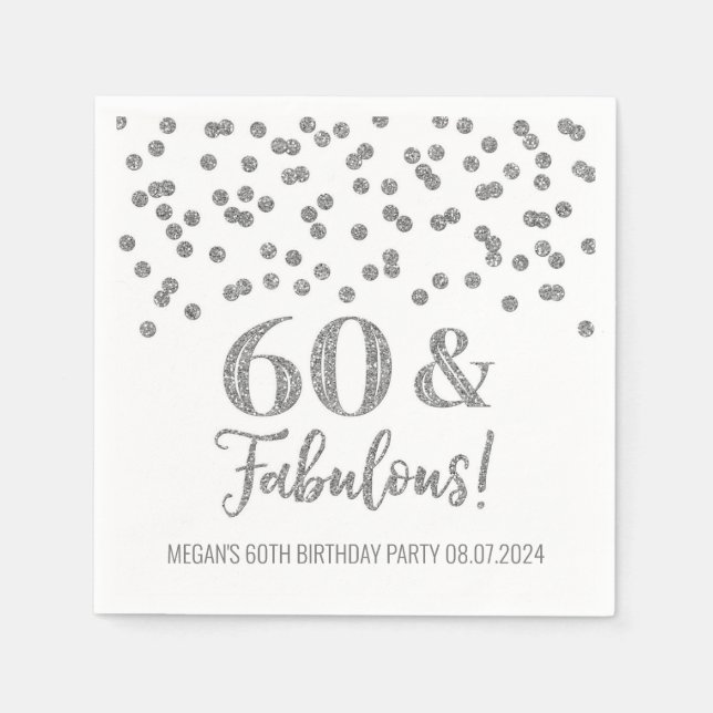 Silver Confetti 60 & Fabulous Napkins (Front)